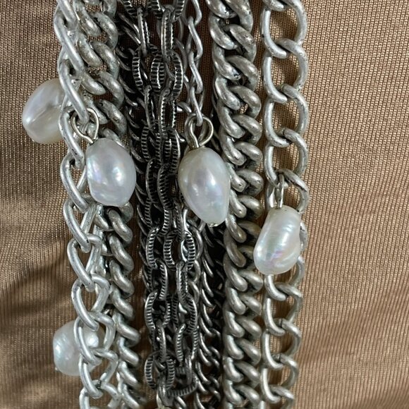 Stella & Dot Avery Tiered Necklace Freshwater Pearl Silver Tone Chain - Picture 6 of 6